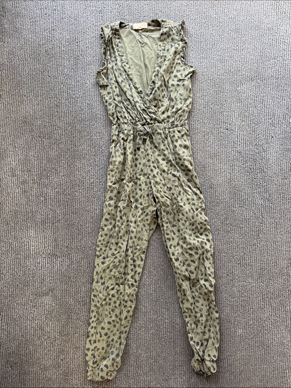 Bella Dahl Olive Green Animal-Print Sleeveless Jumpsuit